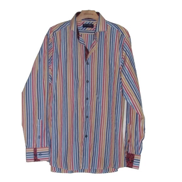 Max Lauren by Brio Striped Button Down Shirt Size L 16.5/17 Cotton Blend - Picture 1 of 5